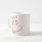 Kawaii Blushing Pink Chibi Cat Koffiemok (Voorkant links)