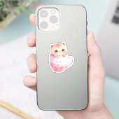 Kawaii Blushing Pink Chibi Cat Sticker (Telefoon)