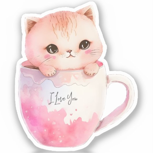 Kawaii Blushing Pink Chibi Cat Sticker (Voorkant)