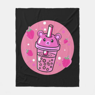 Kawaii Boba Cup Strawberry Anime Bubble Tea Cute Fleece Deken