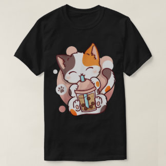 Kawaii Boba Kat Drinkende Bubble Tea T-shirt
