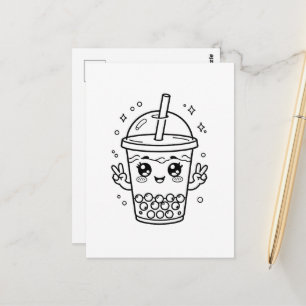Kawaii boba-theekleurplaat briefkaart