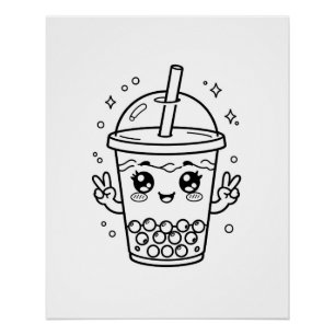 Kawaii boba-theekleurplaat perfect poster