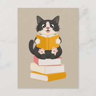 Kawaii Boekliefhebber Eenvoudige Cartoon Kat Lezer Briefkaart