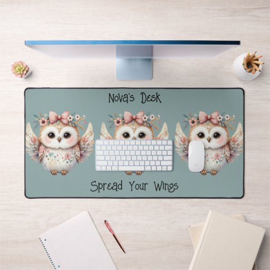 Kawaii Boho Owl Illustration bleu (Bureau 1)