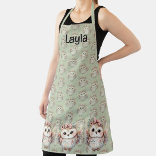 Kawaii Boho Uil Illustratie groen Schort
