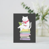 Kawaii Book Reader Cat Lover Tea Drinker Briefkaart (Staand voorkant)