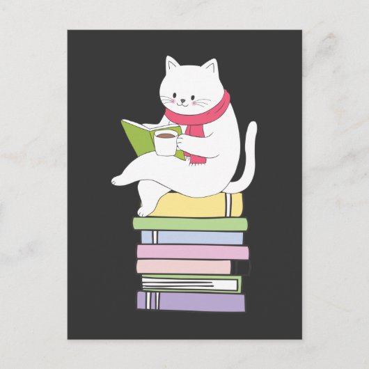 Kawaii Book Reader Cat Lover Tea Drinker Briefkaart (Voorkant)