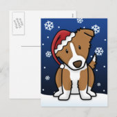 Kawaii Border Collie Carte postale de Noël (Brown) (Devant / Derrière)