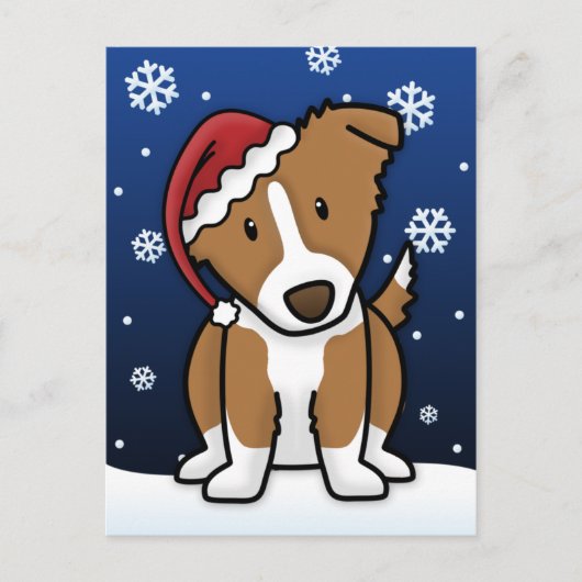Kawaii Border Collie Carte postale de Noël (Brown) (Devant)