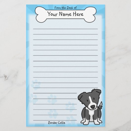 Kawaii Border Collie Stationery Briefpapier (Voorkant)