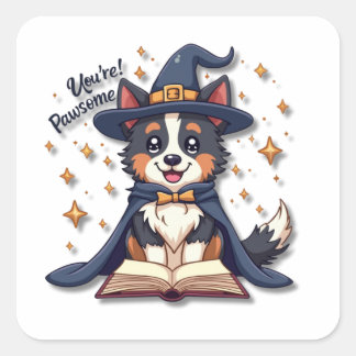 Kawaii Border Collie Wizard Vierkante Sticker