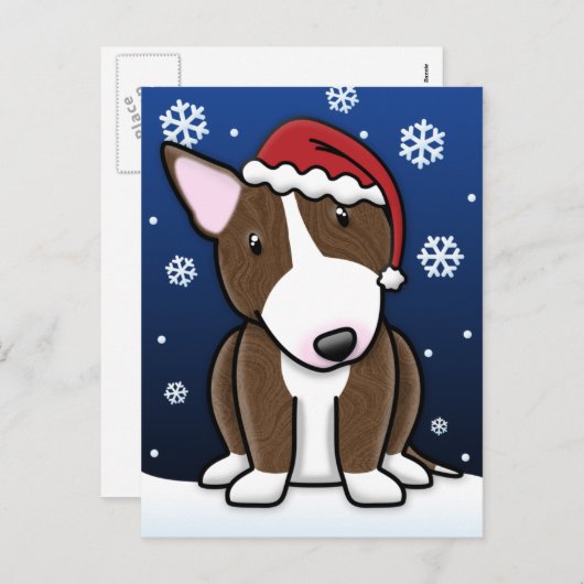 Kawaii Brindle Bull Terrier Christmas Postcard Feestdagenkaart (Voorkant / Achterkant)