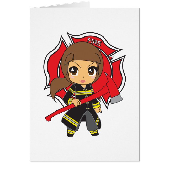 Kawaii Brunette Firefighter Girl (Voorkant)