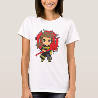 Kawaii Brunette Firefighter Girl -  T-shirt