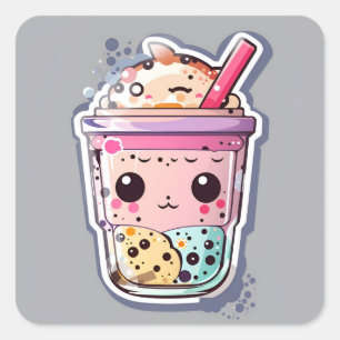 Kawaii, bubbelthee, svg sticker, platte afbeelding vierkante sticker