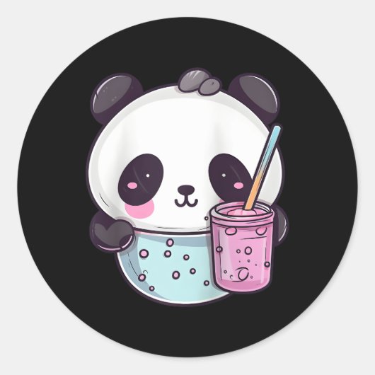 Kawaii Bubble Tea Panda Boba-Tea Japans Honkbal Ronde Sticker (Voorkant)