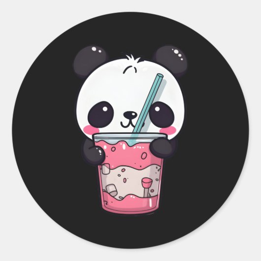 Kawaii Bubble Tea Panda Boba-Tea Japans Ronde Sticker (Voorkant)
