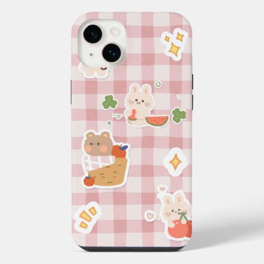 Kawaii Bunny & Bear Aesthetic Coque iPhone 14 Pro (Verso)