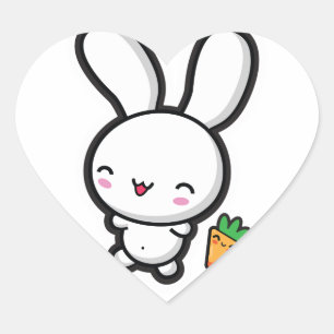 Kawaii Bunny en Wortel Hart Sticker