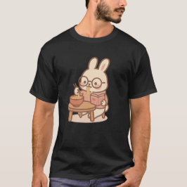 Kawaii Bunny Lezen & Eten Ramen – Gezellige Bunny T-shirt