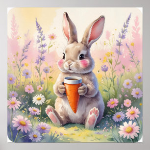 Kawaii Bunny Mok – Waterverf Bloemenveld Print