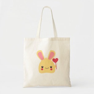 Kawaii Bunny Rabbit Face met hart op een stok Tote Bag