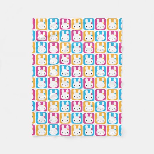 Kawaii Bunny Squares Fleece Deken (Voorkant)