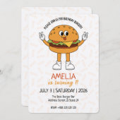 Kawaii Burger Invitation de fête d'anniversaire (Devant / Derrière)