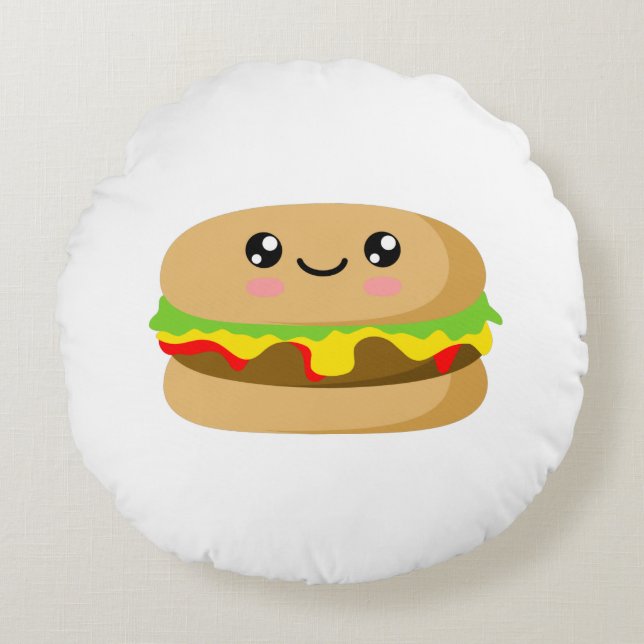 Kawaii Burger Rond Kussen (Voorkant)