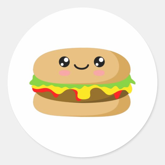 Kawaii Burger Ronde Sticker (Voorkant)