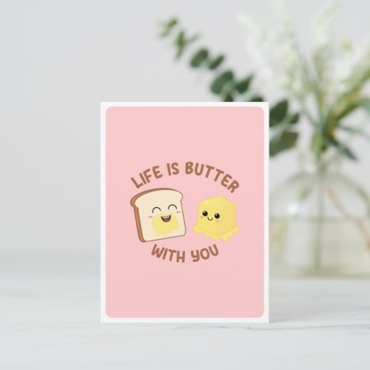 Kawaii Butter Brood Voedsel Pun Liefde Vriendschap Briefkaart (Staand voorkant)