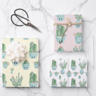 Kawaii Cactus Gift Wrap - reeks 3 Inpakpapier Vel