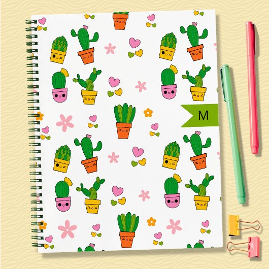 Kawaii Cactus Monogram Spiraal Notebook Notitieboek