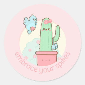 Kawaii cactus omarmen je ware zelf ronde sticker