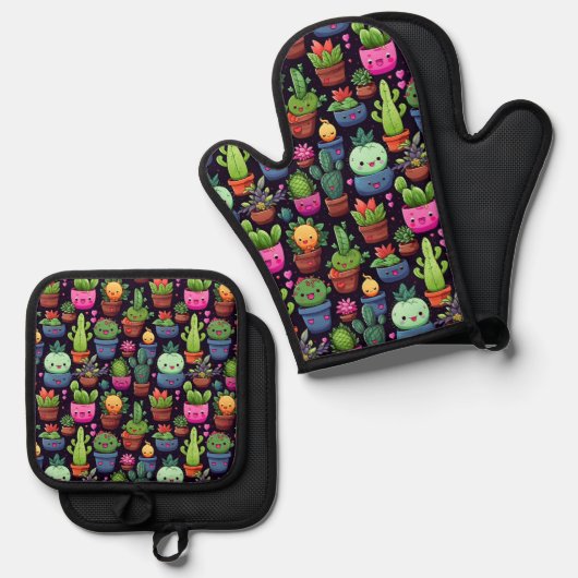 Kawaii Cactus Ovenwant Set (Voorkant / Achterkant)