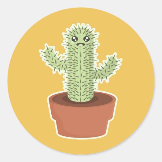 Kawaii Cactus Ronde Sticker (Voorkant)