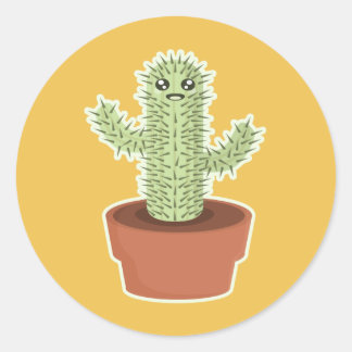 Kawaii Cactus Ronde Sticker