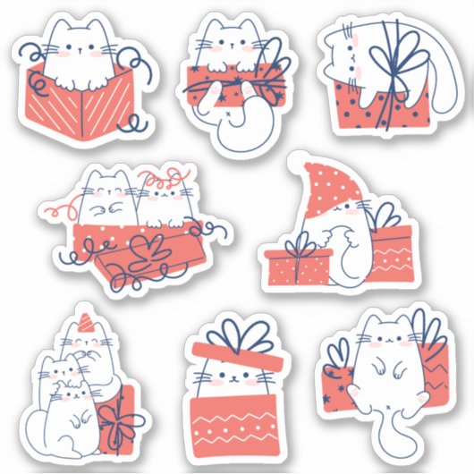 Kawaii Cadeau geschenkdoos Kat Vinyl Stickers (Voorkant)