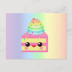 Kawaii Cake Pink Rainbow Sprinkles Fun Dessert Briefkaart