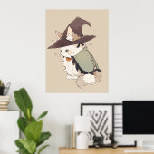 Kawaii Calico Cat Speel een heks Poster (Thuiskantoor)