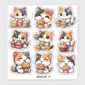 kawaii calico chat muffin Custom-Cut Vinyl Sticker (Feuille)