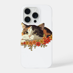 Kawaii Calico Kat Bloem Schattig Kunst iPhone 15 Pro Hoesje
