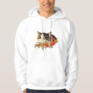 Kawaii Calico Kat Bloem Schuilende Kunst Hoodie