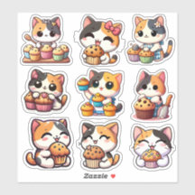 kawaii calico kattenmuffin Custom-Cut Vinyl Sticke