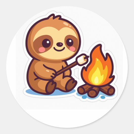 Kawaii Campfire Sloth Sticker (Voorkant)