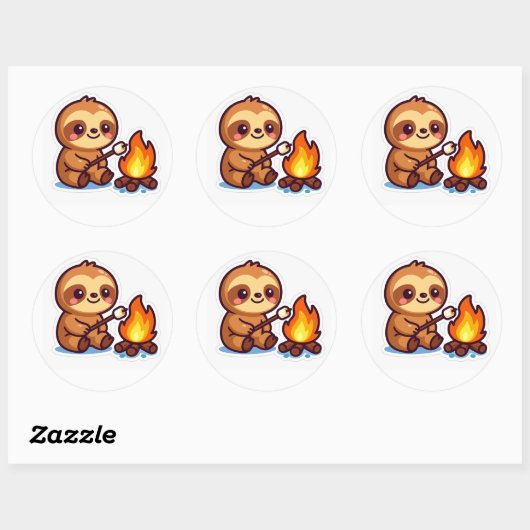 Kawaii Campfire Sloth Sticker (Feuille)