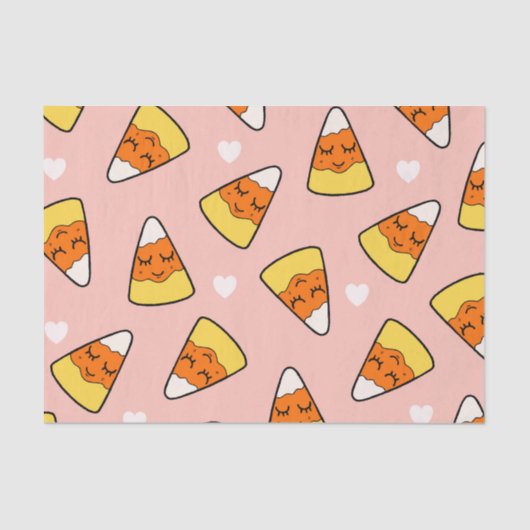 Kawaii Candy Corn en Heart Pattern Pink Tissuepapier (Voorkant)