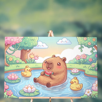 Kawaii capy in een vijver acryl bord