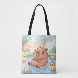 Kawaii capy in een vijver draagtas